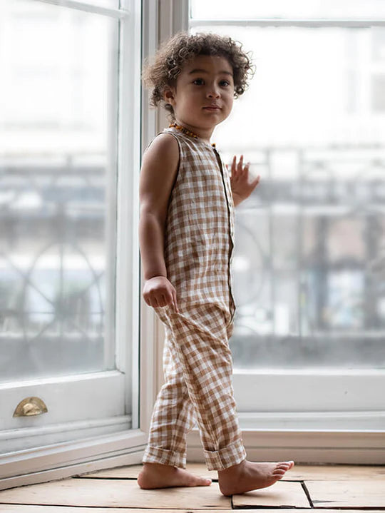 The Baby Gingham Playsuit - Bronze Gingham